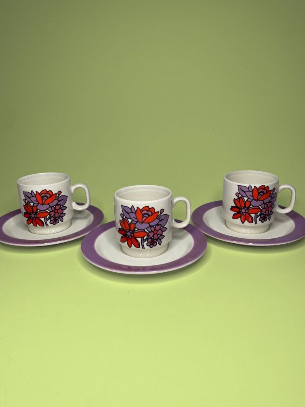 Rare 1970s Pagnossin Treviso Italy Espresso Cups and Saucers Trio